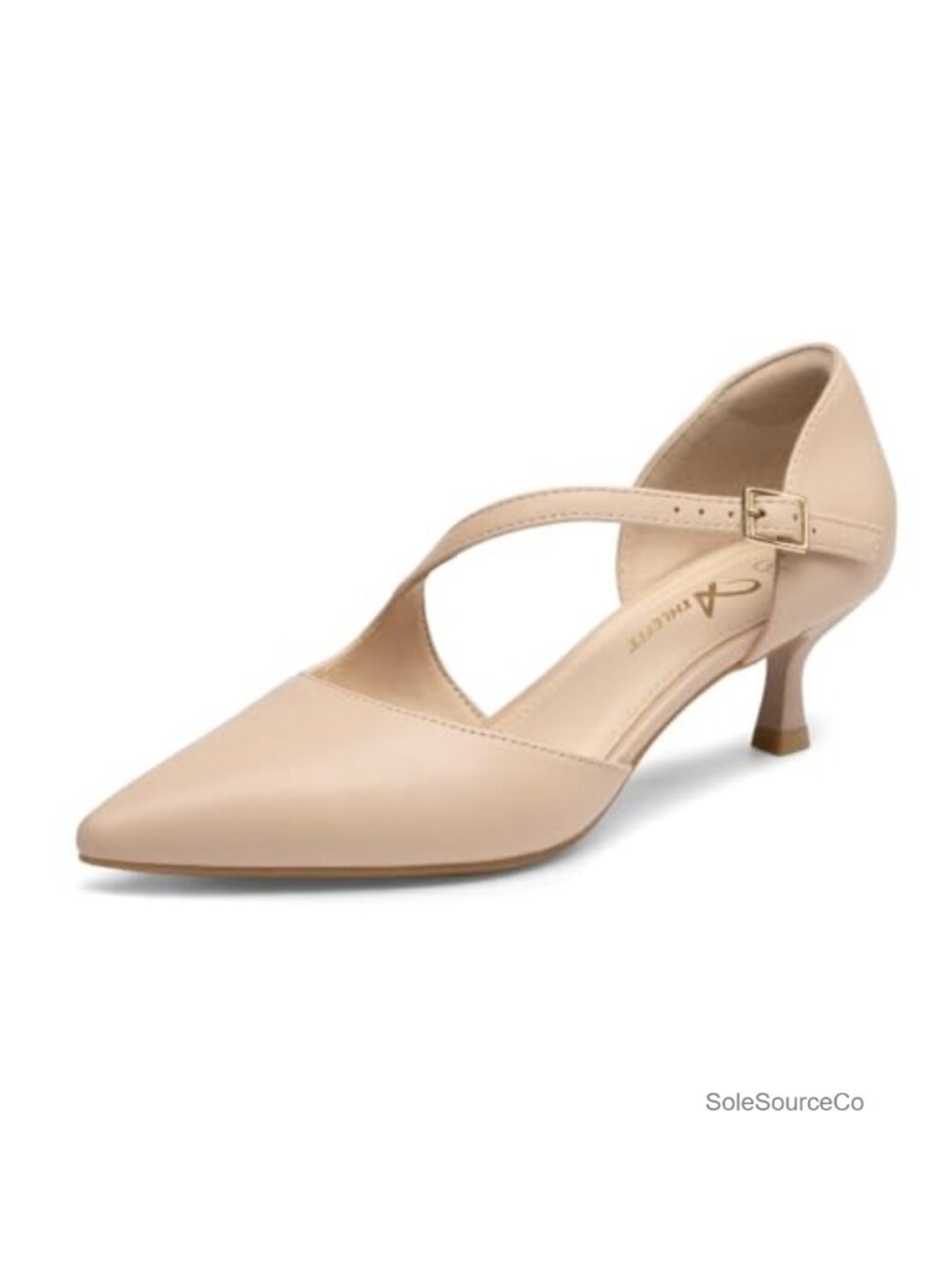 Women's Kitten Heel Pointed Toe Pumps Buckle Ankle Strap Dress Shoes